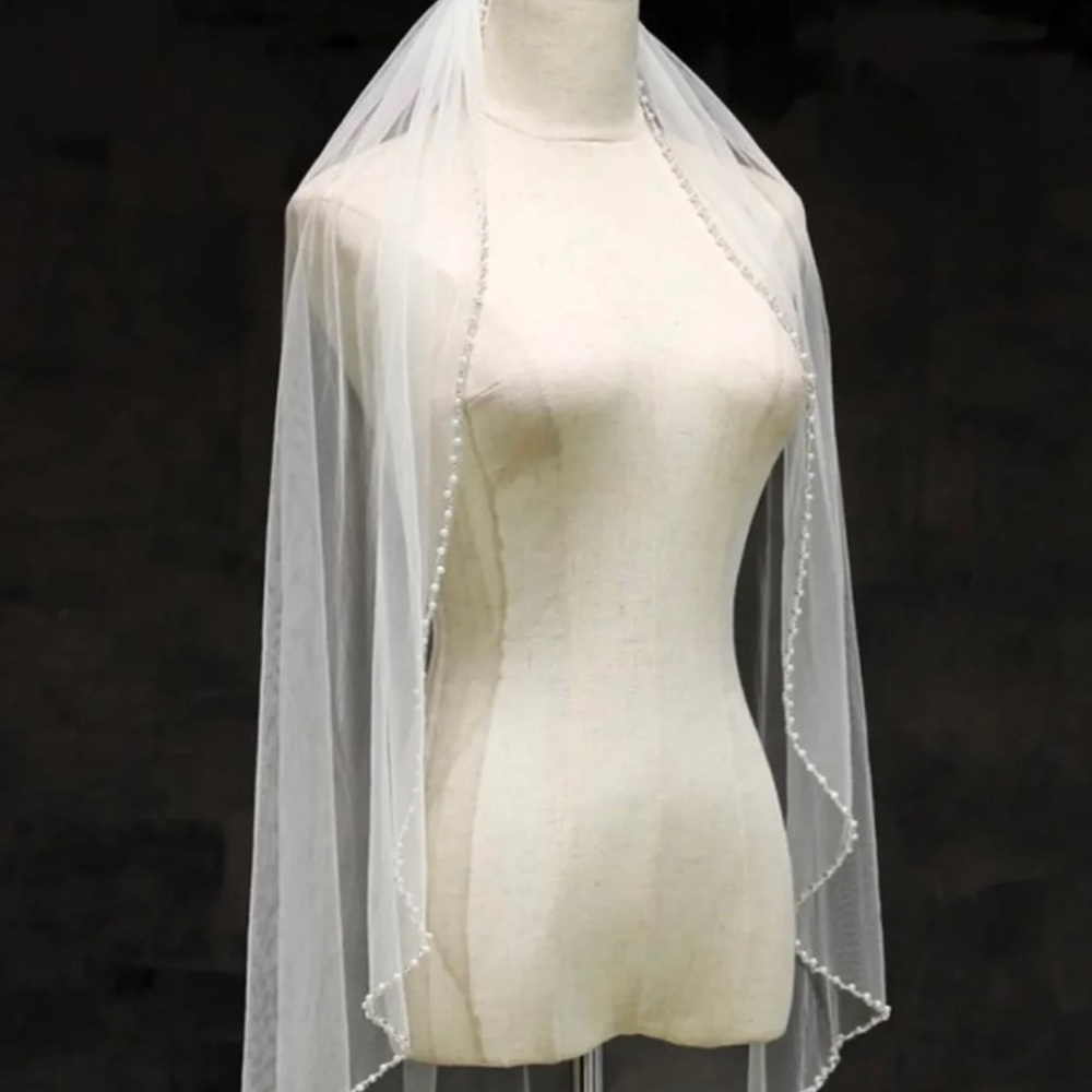 Mori Lee Fingertip Bridal Veil With Pearls & Rhinestones